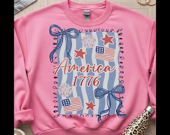 American Honey Coquette 4th of July PNG, Preppy Patriotic Bow Shirt Design, Vintage USA Flag Independence Day Sublimation