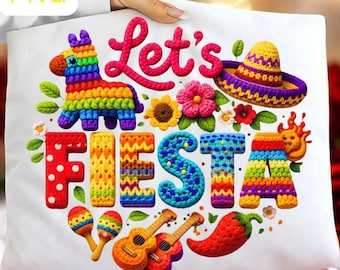 Cinco de Mayo Fiesta PNG, Let’s Fiesta Design, Mexican Sombrero Piñata, Taco Tuesday Shirt Graphic, Vibrant Party Sublimation