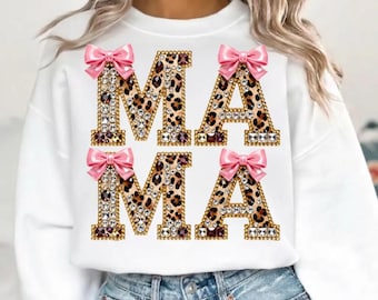 Leopard Mama PNG, Coquette Bow Mama Shirt Design, Rhinestone Bling Mama, Trendy Motherhood Graphic, DTF Sublimation Download
