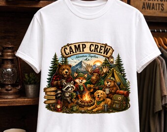 Camp Crew Woodland Animals PNG, Family Camping Trip Graphic, Adventure Together Campfire Art, Retro Hiking Outdoors Sublimation, Camper Gift