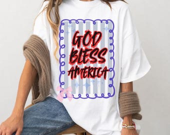 Preppy God Bless America PNG, Preppy Minimalist 4. Juli Design, gestreifter Hintergrund PNG (Digitale Datei)
