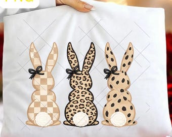 Neutral Easter Bunny PNG,Leopard & Polka Dot Bunny Trio,Preppy Spring Sublimation Design,Coquette Bow Rabbit PNG,Trendy Easter Shirt Graphic