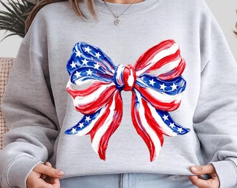 Patriotic Bow Sublimation PNG Digital Download, Hand-Painted USA Flag Bow, 4th of July Bow Png, American Pride Shirt Design Coquette Bow Png