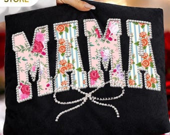 Floral Mama PNG, Coquette Bow Mama Design, Pearl Mama Sublimation, Mothers Day Shirt PNG, Grandmillennial Floral Letters