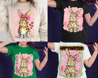 Coquette Easter Bunny PNG, Leopard Bunny with Pink Bow, Oil Paint Style Cute Bunny, Spring Sublimation Design, Printable Easter Clipart