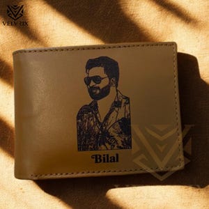 Custom Engraved Leather Wallet with Keychain | Personalized Men’s Gift Set with Photo & Name | Birthday, Anniversary or Father's Day Gift