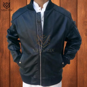 Men Lambskin Leather Jacket | Men Black Leather Bomber Jacket | Motorcycle Jacket | Men Leather Biker Jacket With Ribbed Collar And Cuffs