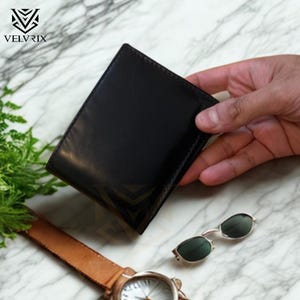 Men's Black Leather Wallet | Handmade  Leather Wallet with Multiple Card Slots | Genuine Leather Gift | Leather Wallet for Men