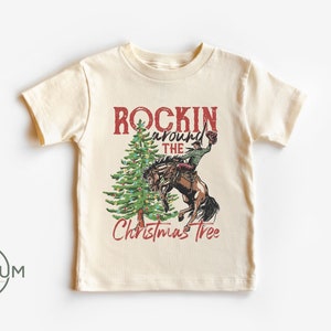 Rockin Around The Christmas Tree Western Shirt - Natural Color - 100% Premium Cotton - Available in Toddler Shirt or Onesie®
