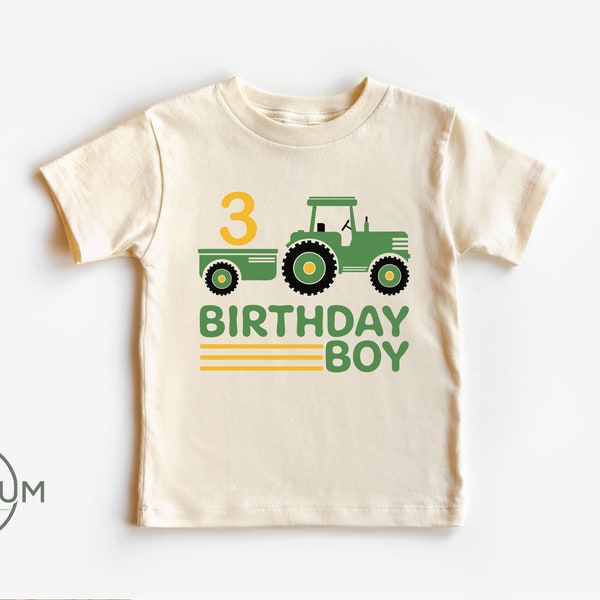 Boy 3rd Birthday Tractor Shirt - Boy Farm Birthday Shirt - Tractor Birthday Gift - Tractor Party Shirt - Natural Shirt