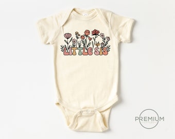 Little Sis Floral Onesie® - Natural Color - 100% Premium Cotton - Available in Toddler Shirt or Onesie®