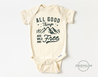 All Good Things Are Wild And Free Baby Onesie® - Boho Mountains Shirt - Natural Baby Bodysuit