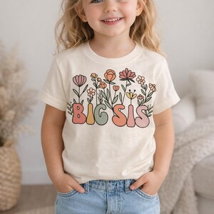 Big Sis Floral Shirt | Big Sister T-Shirt | Toddler & Baby Onesie | Retro Flower Tee | Baby Announcement Gift | 100% Premium Cotton image 4