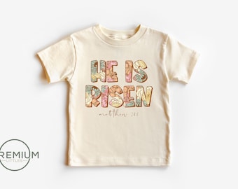 He Is Risen Easter Toddler Shirt: Floral Jesus Kids Shirt or Onesie®