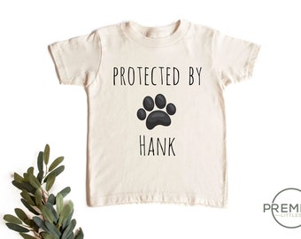 Protected By Dog Onesie® - Custom Dog Onesie® - Personalized Dog Name Onesie® - Baby Gift - Custom Pet Baby Onesie® - Natural Shirt