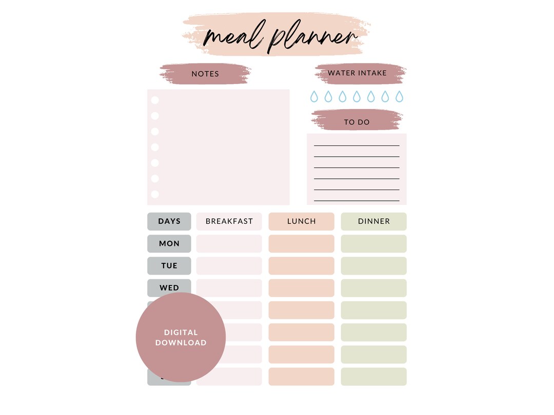 Weekly Meal Planner Template - Etsy
