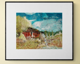 Barn wall art, waterfall landscape abstract impressionism