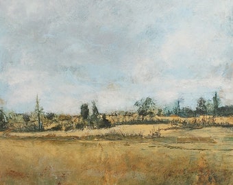 Peaceful Pastures: Abstract Art on Cradled Board