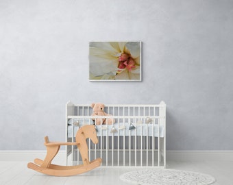 Arte de pared abstracto floral, Arte de pared minimalista con foto de peonía blanca, Arte de pared horizontal, Arte de pared con foto de peonía floral abstracta