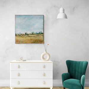 Impressionist Landscape, Pastoral Light Abstract Landscape, Blue, Gold Impressionism Style Wall Art