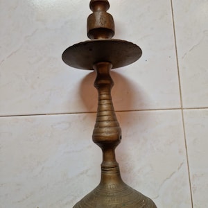 Bougeoir ancien oriental en cuivre gravé – pièce artisanale vintage – décoration ethnique