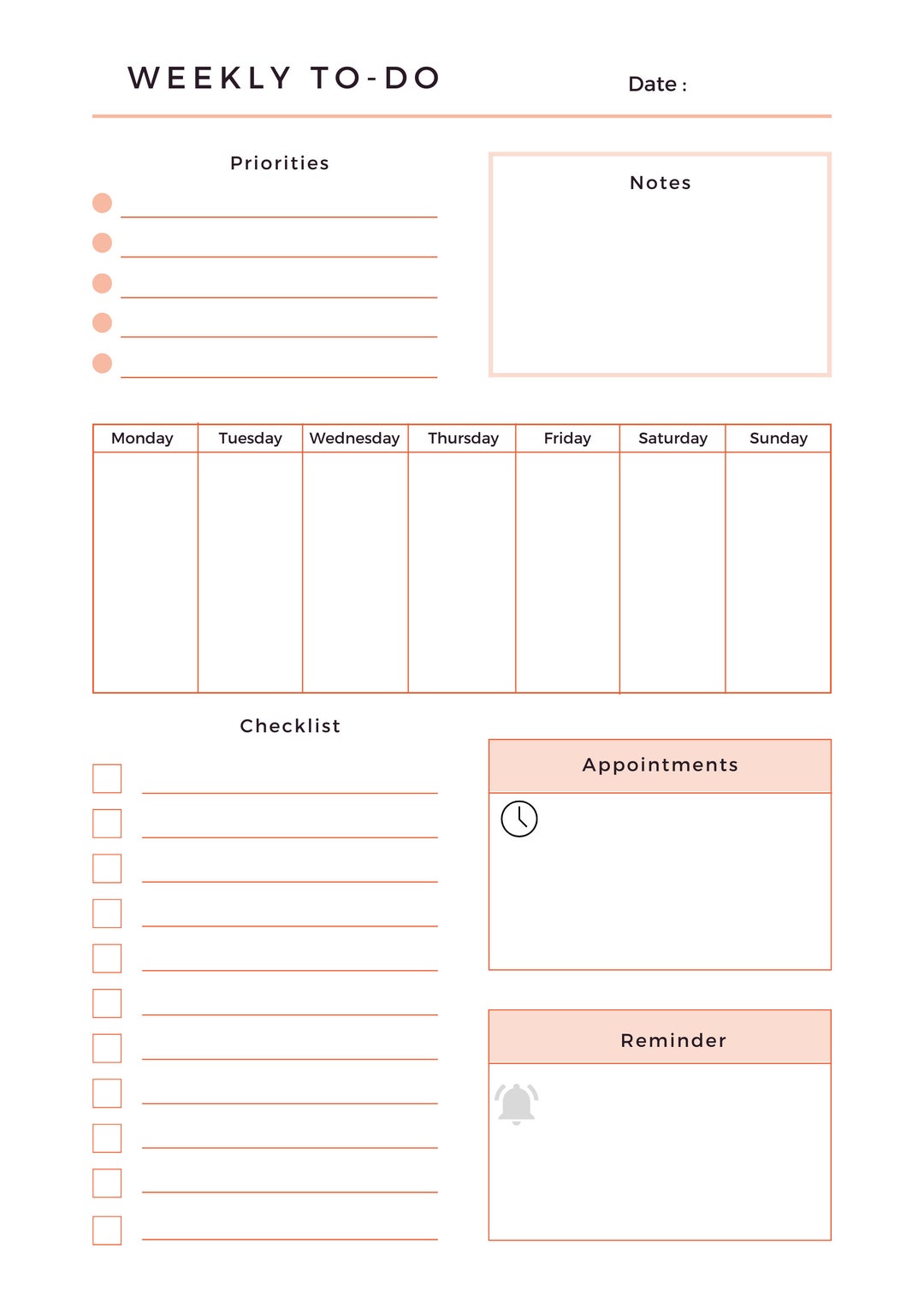 Weekly Planner, Weekly To-do List, Weekly Checklist, Weekly Reminders ...