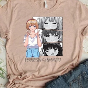 Anime Shirt, Japanese Shirt, Anime Graphic Tees, Anime Girls Monochrome Shirt, Cool Anime Shirt, Thank you in Japanese