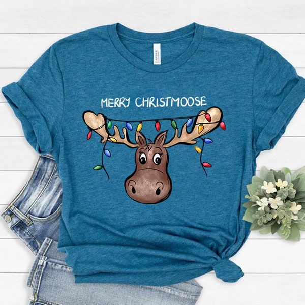 Merry Christmoose T-shirt, Reindeer Christmas Tee, Moose Christmas Crewneck, Moose Lover Shirt, Christmas Animals, Christmas Tshirt,