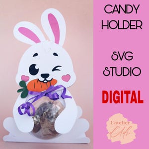 DIGITAL_ Porte-bonbons en forme de lapin/taille du dôme 8 cm/système d'ouverture et de fermeture