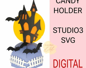 Numérique- candy Holder Halloween/ Boîte cadeau pour Cricut et Silhouette / porte-bonbons d’Halloween/ maison enchantée svg