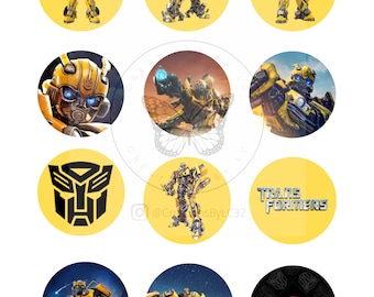 Transformers digital cup toppers, transformer printable cupcake toppers, transformer prints,bumblebee digital prints , bumblebee stickers