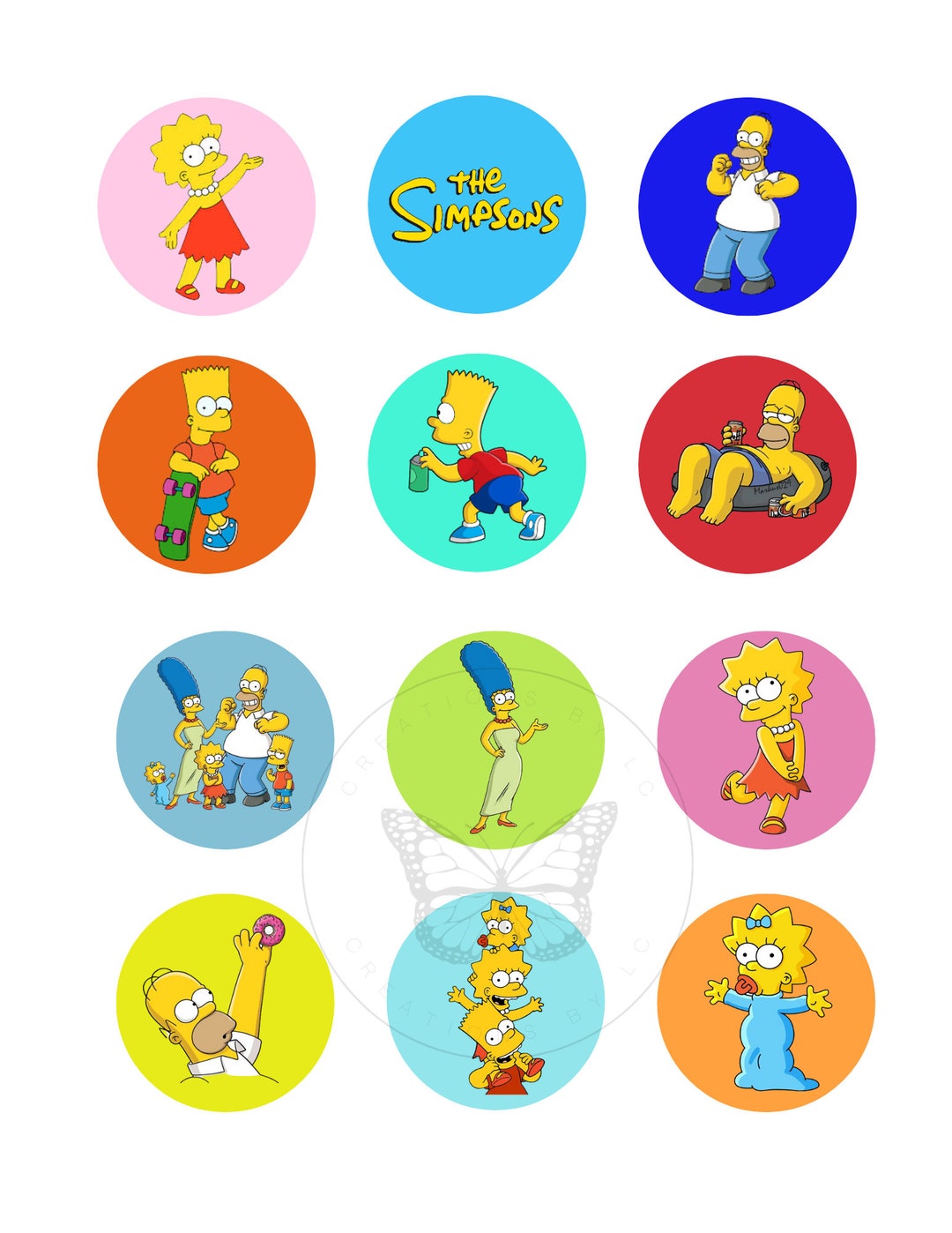 The Simpsons Digital Cupcake Toppers,bart Simpsons Birthday, Set of 12