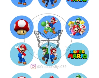 Mario Cupcakes, Printable cupcake, super mario cupcakes mario birthday theme, digital download mario cupcakes