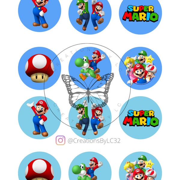 Mario Cupcakes, Printable cupcake, super mario cupcakes mario birthday theme, digital download mario cupcakes