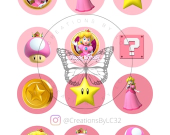 Princess Peach Cupcake Toppers: Mario Birthday Theme (PDF PNG)