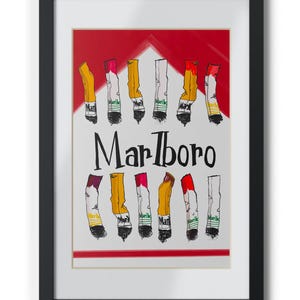 Collectible Marlboro Cigarette Ilustration - Vintage Aesthetic Style Wall Art Print - Marlboro Cigarette Art - Digital Downloadable Print