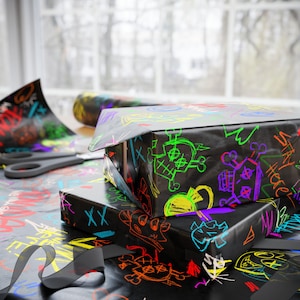 Jinx Inspired Wrapping Paper - Arcane - Colorful Graffiti Wrapping Paper, Fun Gift Wrap, Birthday Party Supplies, Holiday Gift Wrap