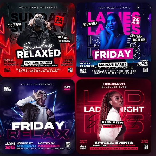 Bundle Club Flyer Templates, Party Flyers Bundle, Canva Editable Template, Club Flyer Canva, DJ Flyer Bundle, Instagram, Facebook