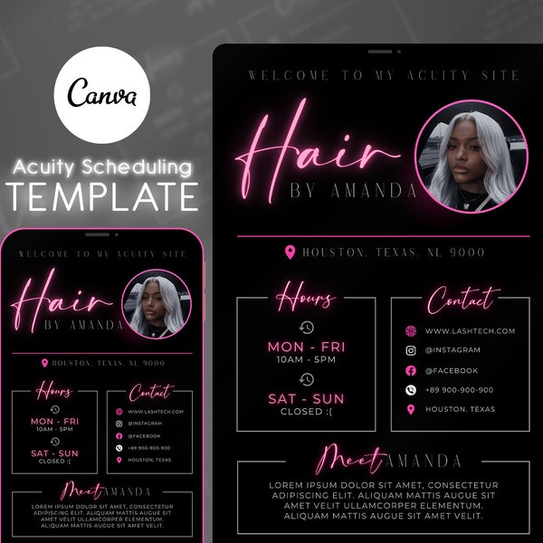 Hair Stylist Acuity Scheduling Template, Acuity Scheduling Template, Hair Stylist Website, Canva Template, FH01LT