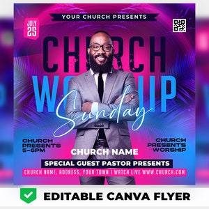 EDITABLE Church Flyer, Church Service Flyer, School Flyer, Anniversary Flyer, Social Media, Instagram, Facebook