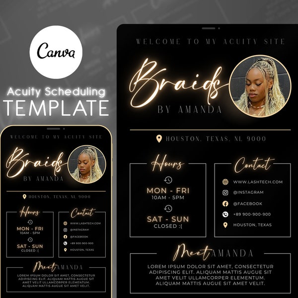 Braid Acuity Scheduling Template, Hair Braider Website, Braid Acuity Website, Braid Acuity Template, Canva Template, FH01LT