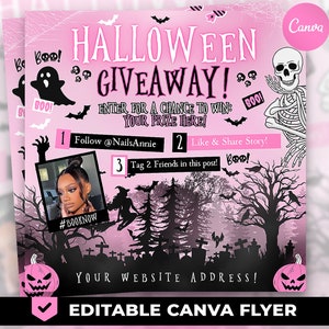 Halloween Giveaway Flyer, Halloween Flyer, October Giveaway Flyer, Hair Flyer, Lash Flyer, Canva 4x4 Inch, FHB013