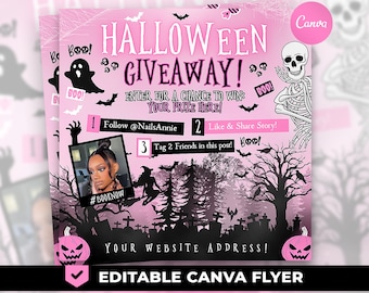 Halloween Giveaway Flyer, Halloween Flyer, October Giveaway Flyer, Hair Flyer, Lash Flyer, Canva 4x4 Inch, FHB013
