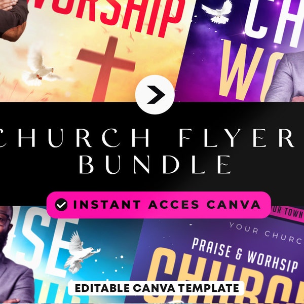BUNDLE Church Flyers, Perfect For Church Service or like School Flyer, Church Anniversary, Easy To Edit Online Canva