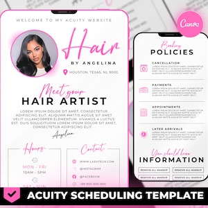 Modèle de programmation Acuity pour coiffeur, site Web de coiffeur, coiffeur, Pink Acuity, modèle Canvas, FHB02