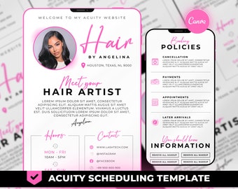 Hair Stylist Acuity Scheduling Template, Hair Stylist Website, Hair Stylist, Pink Acuity, Canva Template, FHB02