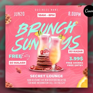 Brunch Flyer, Brunch-Einladung, bearbeitbare Canva-Vorlage, Sofort-Download