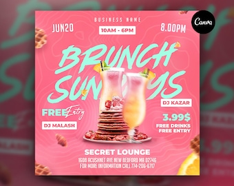 Brunch Flyer, Brunch-Einladung, bearbeitbare Canva-Vorlage, Sofort-Download