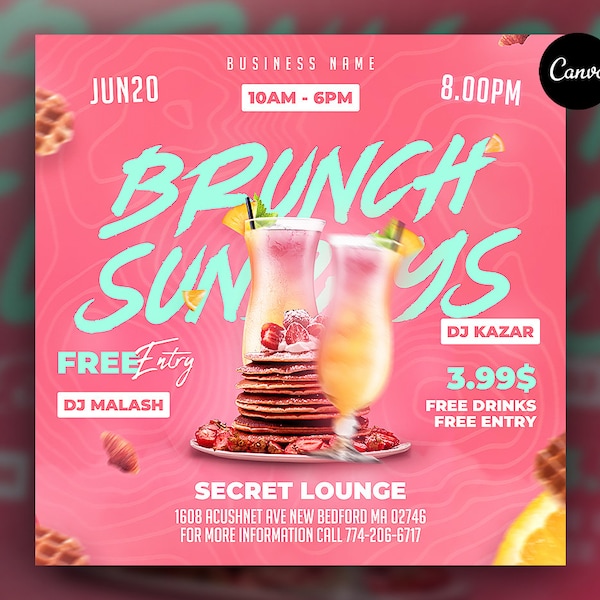 Brunch Flyer, Brunch Invitation, Editable Canva Template, Instant Download