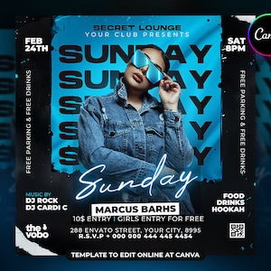 EDITABLE Party Flyer, Canva Club Flyer Template perfect for DJ or Night Club Events, 4x4 Inch